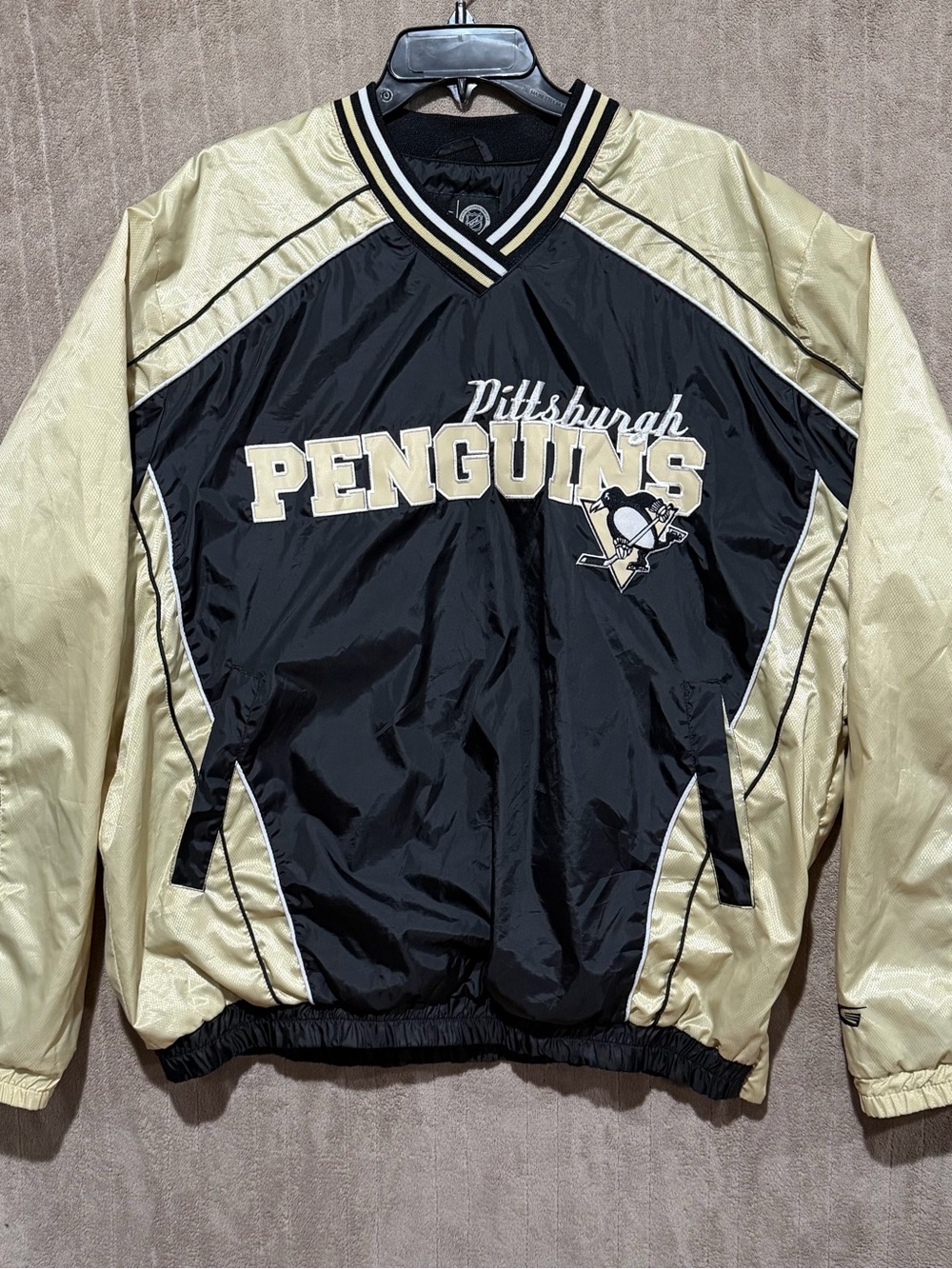 VINTAGE Y2K Pittsburgh Penguins Jacket Mens XL Black Windbreaker Pullover NHL